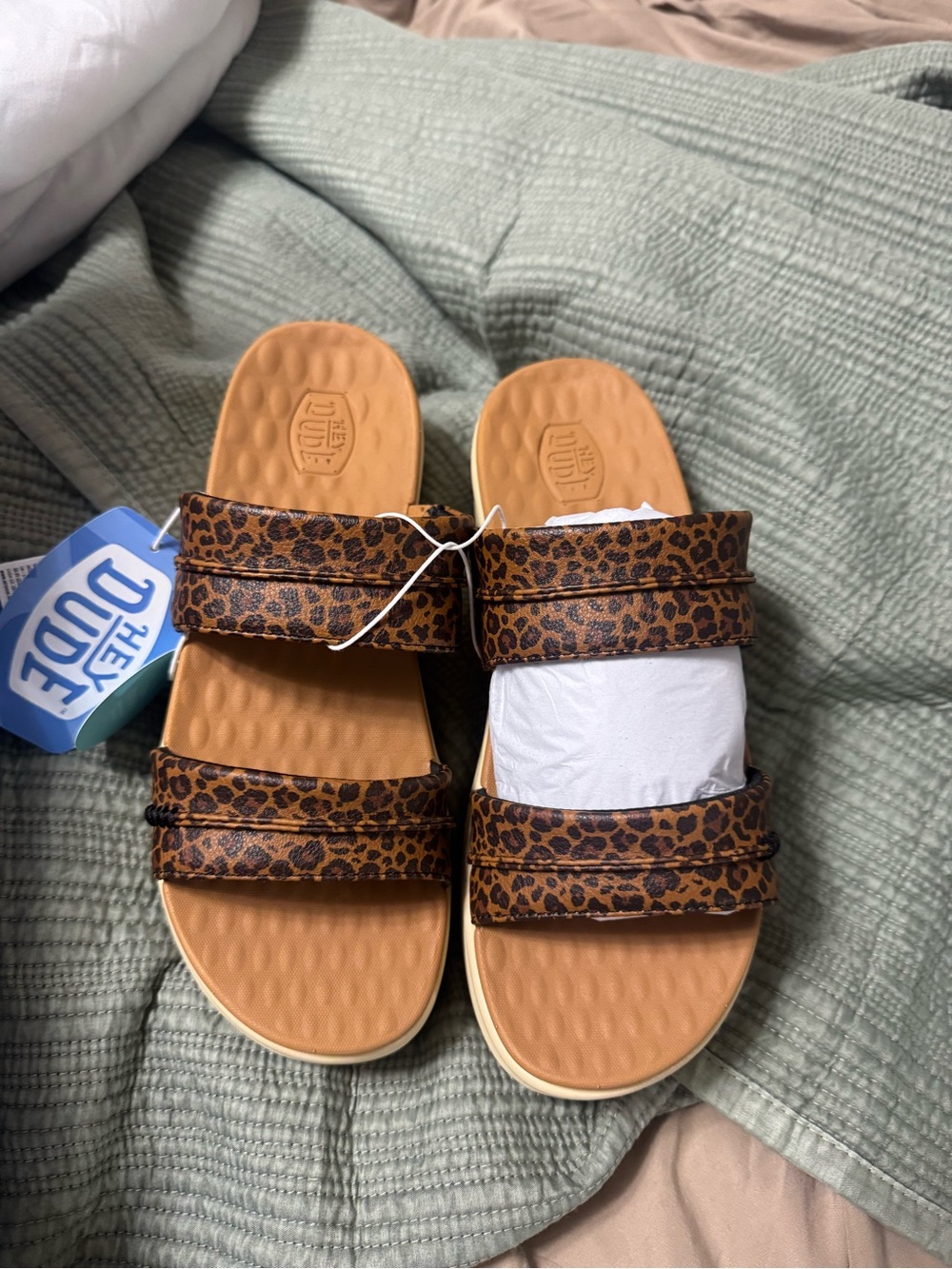 Hey Dude Kids Leopard Print Slide Sandals in Brown and Tan - Picture 5 of 5